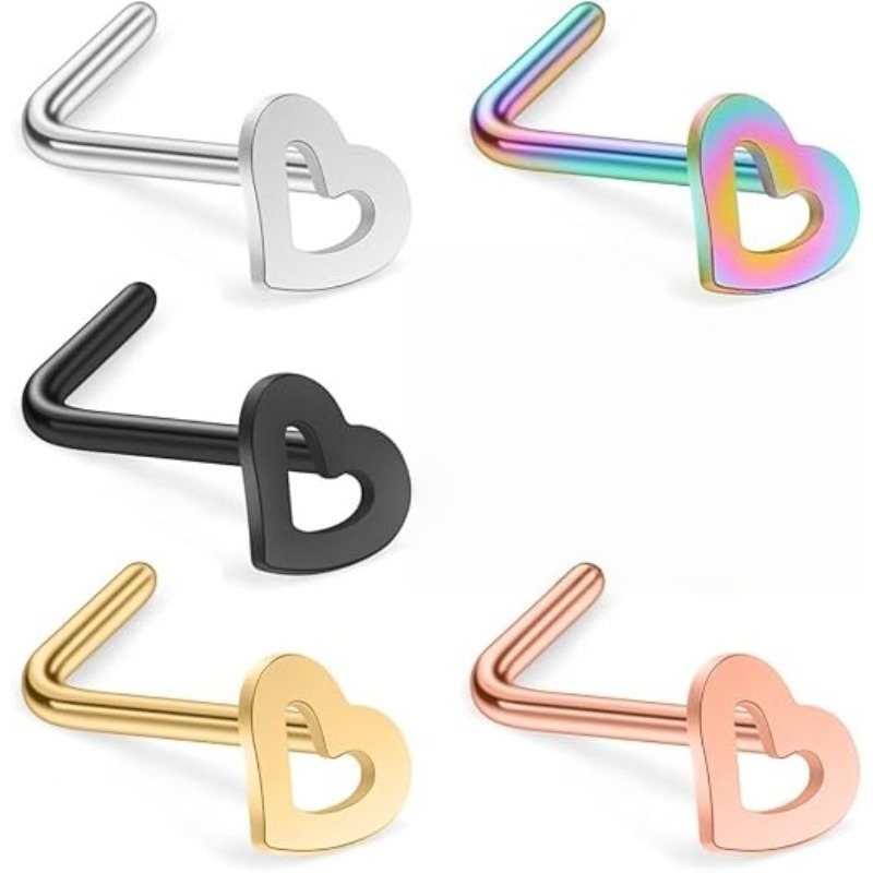 Body Jewelry Surgical Steel - 5 Stück 20G Chirurgenstahl Herz-Nasenstecker, Knochenstift-Nasenstecker,